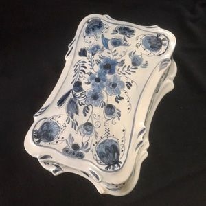 Handpainted Signed‎ & Dated Mountainside 8" Covered Ceramic Trinket Dish
